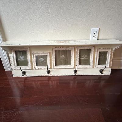 Farmhouse-Style Wall Shelf with Frames & Hooks