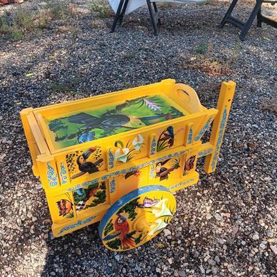 HAND PAINTED COLORFUL WOODEN CART