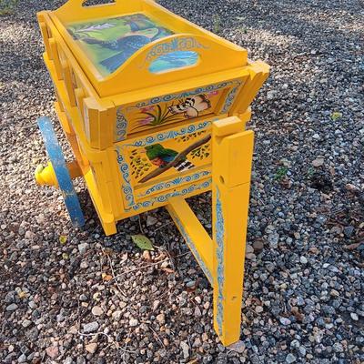 HAND PAINTED COLORFUL WOODEN CART