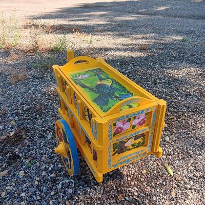 HAND PAINTED COLORFUL WOODEN CART