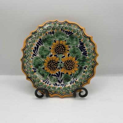Hand-Painted Mexican Talavera Pottery Plate – Arte Juarez, Sunflower Design