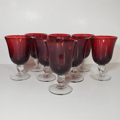 LOT 156D: Cristal D'Arques Ruby Red Water Goblets Set of 8