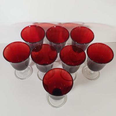 LOT 156D: Cristal D'Arques Ruby Red Water Goblets Set of 8