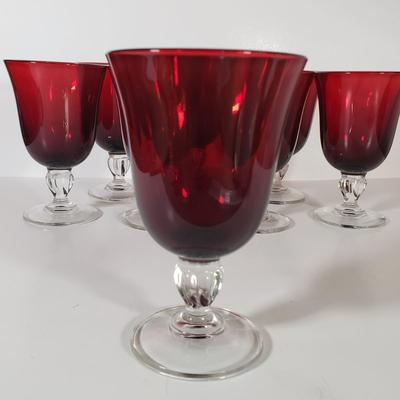 LOT 156D: Cristal D'Arques Ruby Red Water Goblets Set of 8
