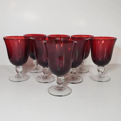 LOT 156D: Cristal D'Arques Ruby Red Water Goblets Set of 8