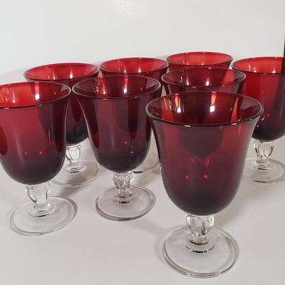 LOT 156D: Cristal D'Arques Ruby Red Water Goblets Set of 8