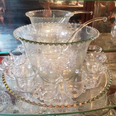 LOT 157D: Imperial Candlewick Glass Punchbowl Set
