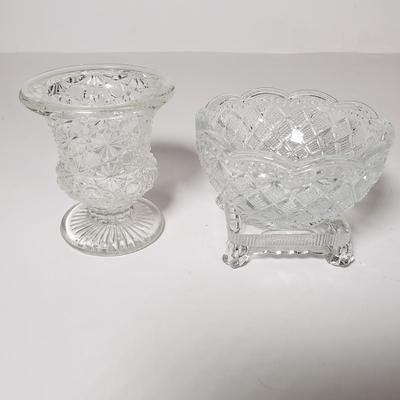LOT 158L: Assorted Vintage Glass; Pink Depression Glass, Blue Frosted Glass, Votives, Toothpick Holders & More