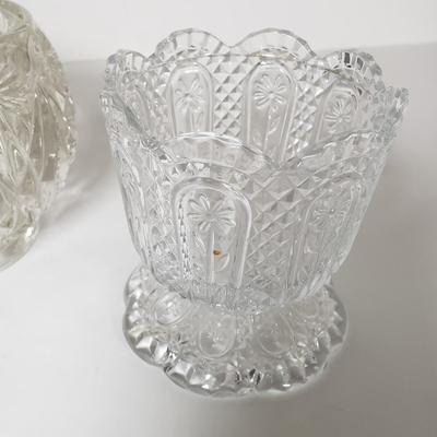 LOT 158L: Assorted Vintage Glass; Pink Depression Glass, Blue Frosted Glass, Votives, Toothpick Holders & More