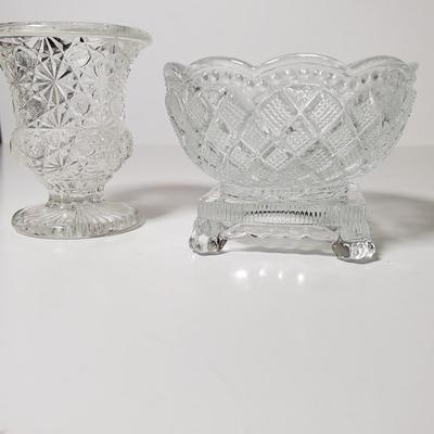 LOT 158L: Assorted Vintage Glass; Pink Depression Glass, Blue Frosted Glass, Votives, Toothpick Holders & More