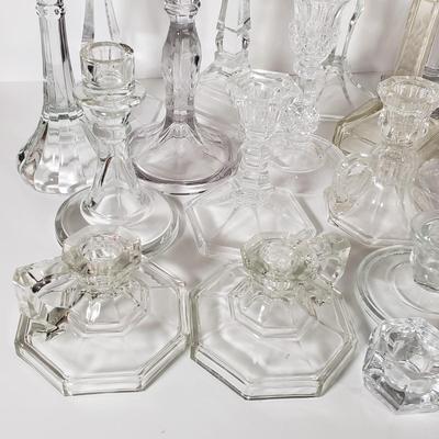 LOT 159L: Huge Assortment of Vintage Glass Candlesticks, All Types of Sizes & Shapes