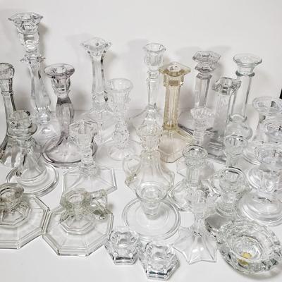 LOT 159L: Huge Assortment of Vintage Glass Candlesticks, All Types of Sizes & Shapes