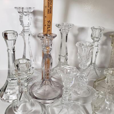 LOT 159L: Huge Assortment of Vintage Glass Candlesticks, All Types of Sizes & Shapes