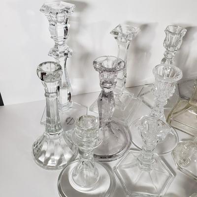 LOT 159L: Huge Assortment of Vintage Glass Candlesticks, All Types of Sizes & Shapes