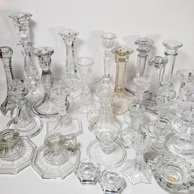 LOT 159L: Huge Assortment of Vintage Glass Candlesticks, All Types of Sizes & Shapes