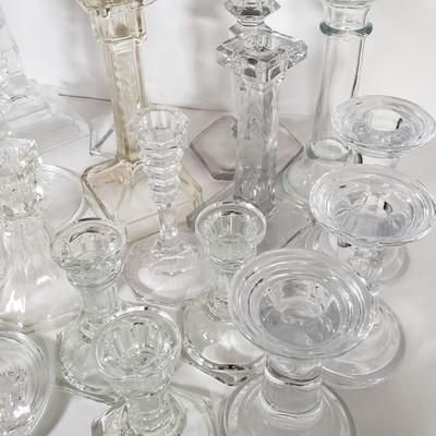 LOT 159L: Huge Assortment of Vintage Glass Candlesticks, All Types of Sizes & Shapes