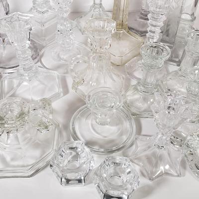 LOT 159L: Huge Assortment of Vintage Glass Candlesticks, All Types of Sizes & Shapes