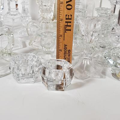 LOT 159L: Huge Assortment of Vintage Glass Candlesticks, All Types of Sizes & Shapes
