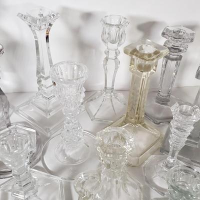 LOT 159L: Huge Assortment of Vintage Glass Candlesticks, All Types of Sizes & Shapes