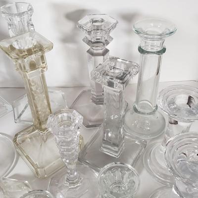 LOT 159L: Huge Assortment of Vintage Glass Candlesticks, All Types of Sizes & Shapes