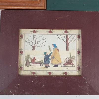 LOT 166G: Four Vintage Framed Artwork & Set of 8 Floral Frames