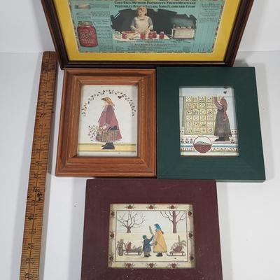 LOT 166G: Four Vintage Framed Artwork & Set of 8 Floral Frames