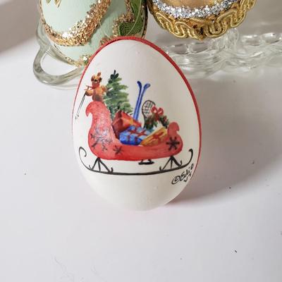 LOT 168D: 18th Century Chintz Shaving Mug, Hand Decorated Eggs, Limoges, Mini Hen on Nest & More