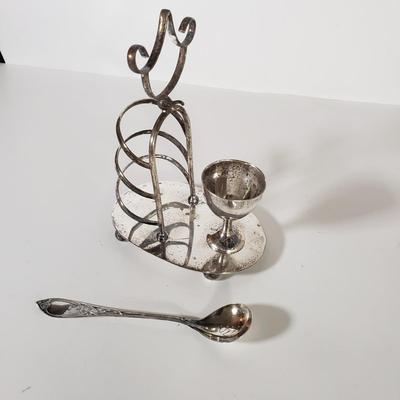 LOT 169D: Silver Plated Metal English Breakfast Caddy with Collection of Spoons