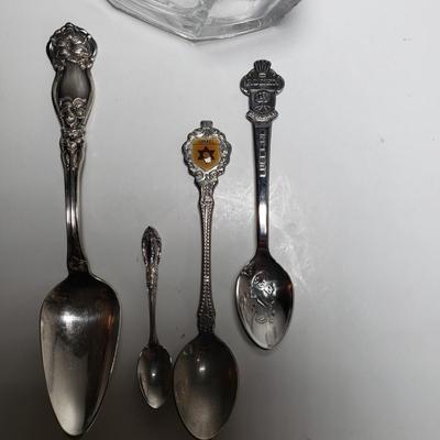 LOT 169D: Silver Plated Metal English Breakfast Caddy with Collection of Spoons