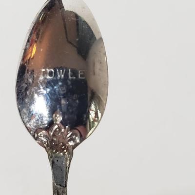 LOT 169D: Silver Plated Metal English Breakfast Caddy with Collection of Spoons
