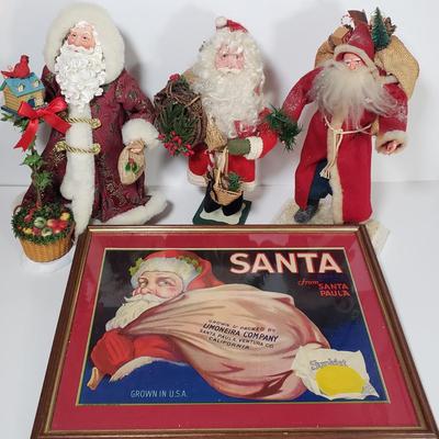 LOT 170F: Framed Santa/Sunkist Print with Collection of Santas