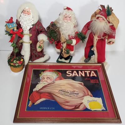 LOT 170F: Framed Santa/Sunkist Print with Collection of Santas