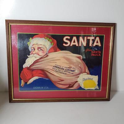 LOT 170F: Framed Santa/Sunkist Print with Collection of Santas