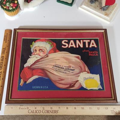 LOT 170F: Framed Santa/Sunkist Print with Collection of Santas