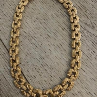 Monet, flat cable, chain link, necklace, chunky braided textured, links, gold tone, plated vintage Monet excellent condition