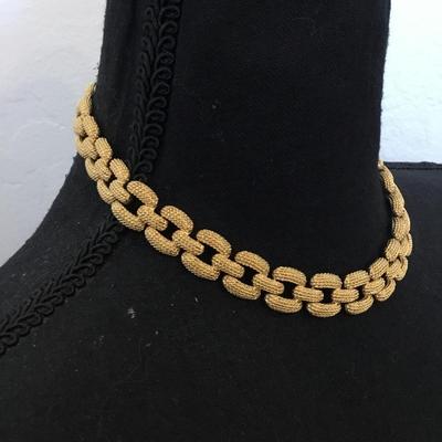 Monet, flat cable, chain link, necklace, chunky braided textured, links, gold tone, plated vintage Monet excellent condition