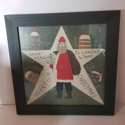 LOT 173F: Framed Art by Carol J Endres with Collection of Santas