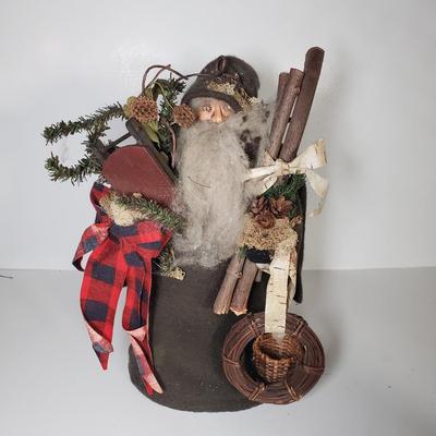 LOT 173F: Framed Art by Carol J Endres with Collection of Santas