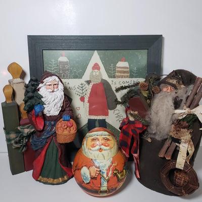 LOT 173F: Framed Art by Carol J Endres with Collection of Santas
