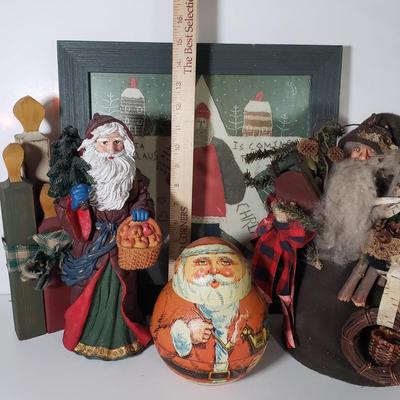 LOT 173F: Framed Art by Carol J Endres with Collection of Santas