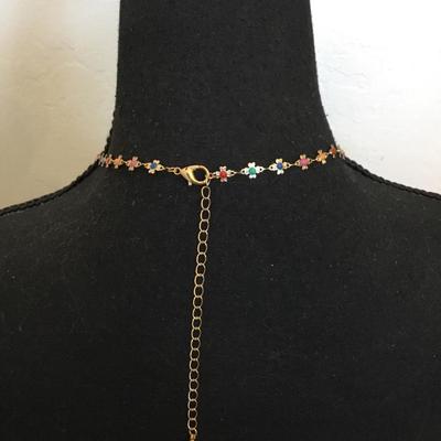 Gold tone, light, dainty multicolored, flower, vintage necklace