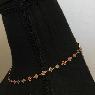 Gold tone, light, dainty multicolored, flower, vintage necklace