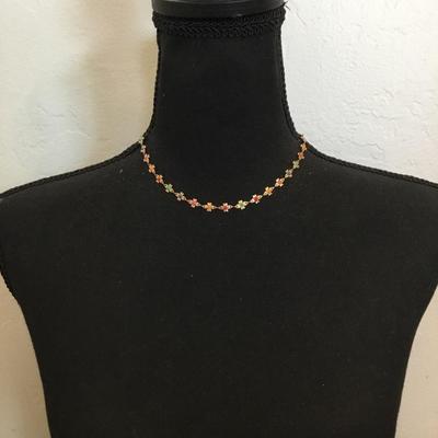 Gold tone, light, dainty multicolored, flower, vintage necklace