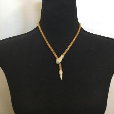 Christian Siriano Gold tone, message, pave, rhinestone, crystal snake, choker necklace