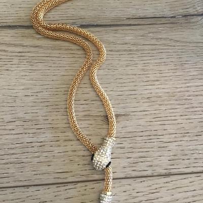 Christian Siriano Gold tone, message, pave, rhinestone, crystal snake, choker necklace