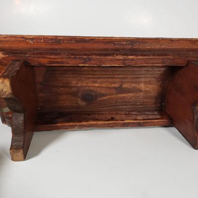 LOT 175L: Set of 3 Antique Wooden Stools with Wooden Doll Set (Still in box with all pieces)