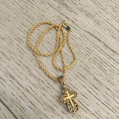 Vintage Gold, town Safari, chain necklace, and vintage cross gold tone pendant