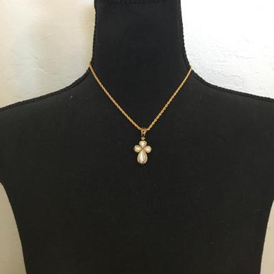 Vintage Gold, town Safari, chain necklace, and vintage cross gold tone pendant