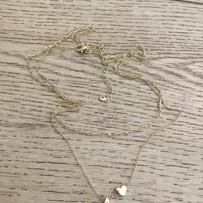 Cute Gold, toned A, heart charm, multi layered dainty necklace