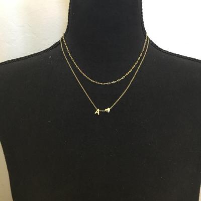 Cute Gold, toned A, heart charm, multi layered dainty necklace